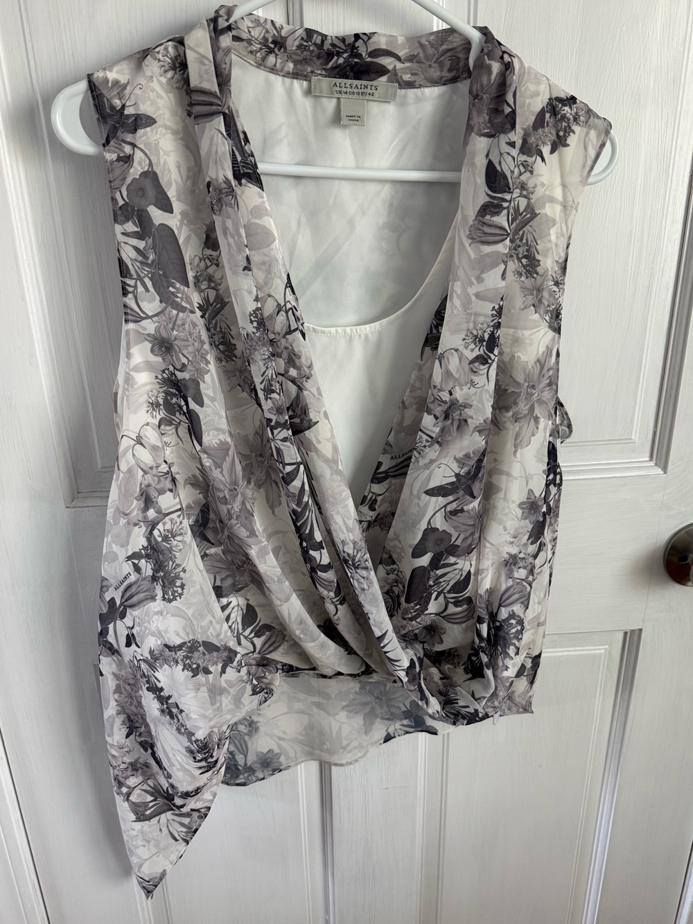 All Saints Abi White Gray Draped Top